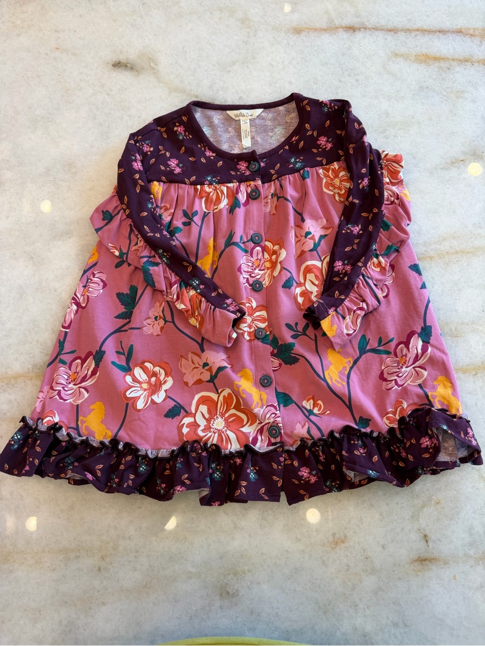 Matilda Jane Floral Long-Sleeve Ruffle Dress Top - Purple/Pink - Sz 4